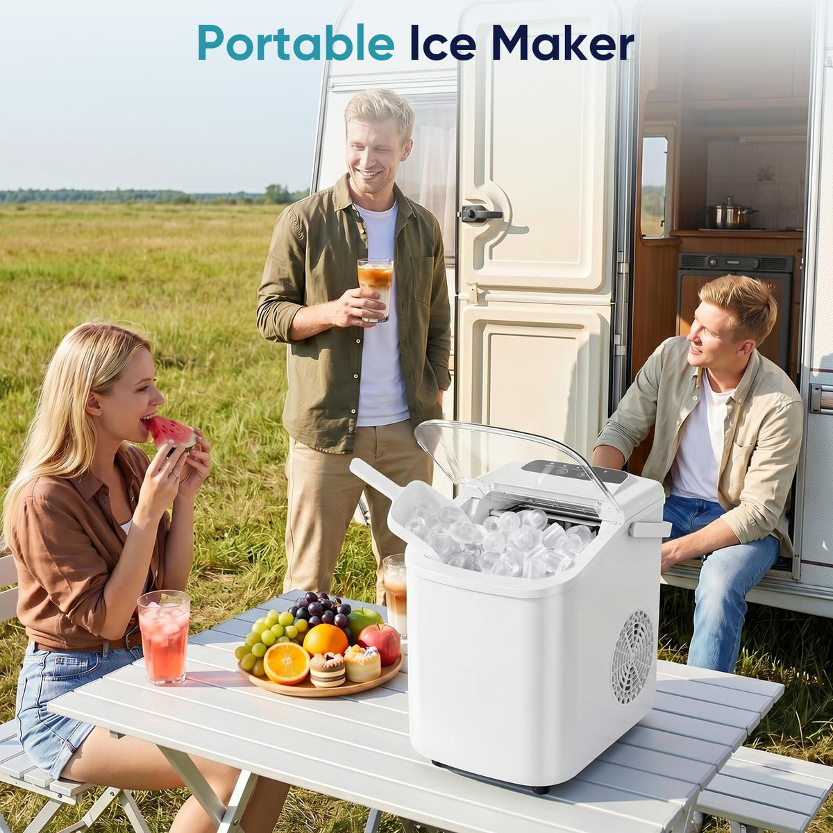 DUMOS Ice Makers Countertop Ice Machine with Portable Handle Compact Size