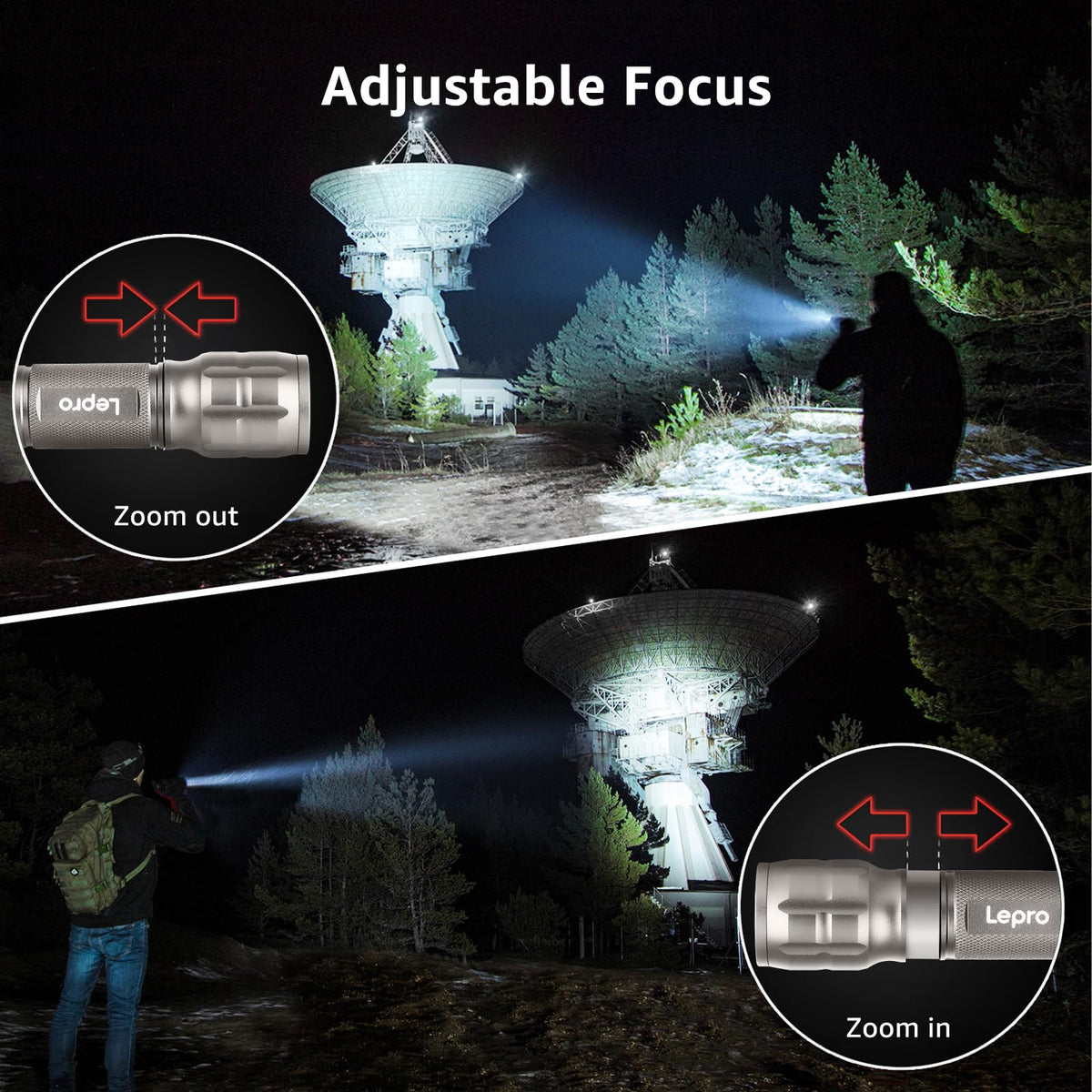 LE LED Torch, LE1000 Powerful Handheld Flashlight, Adjustable Focus, 4 PCs