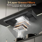 Range Hood 30 inch Under Cabinet, Stainless Steel Kitchen Vent Hood 280CFM, Built-in Kitchen Stove Hood w/Rocker Button Control, Ducted/Ductless Convertible Duct, 2 Speeds Fan, Bright LED Light