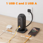 TESSAN Tower Power Strip Flat Plug with 1050J Surge Protection, 6 Ft, Black