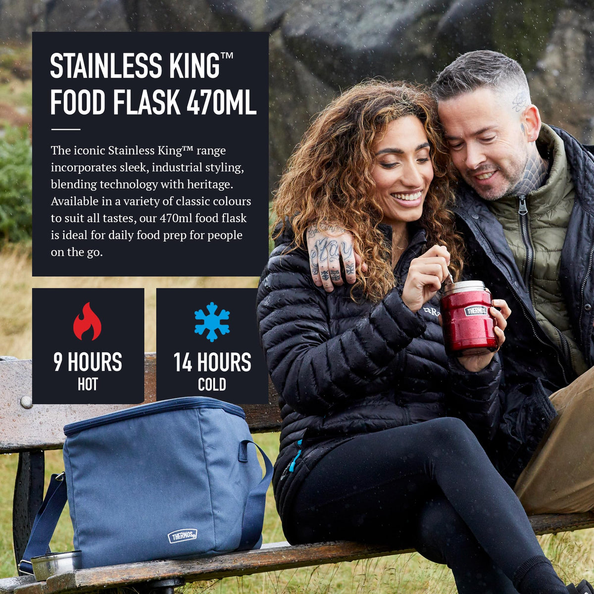Thermos Stainless King Cranberry Red Food Flask (470ml) 9h Hot | 14h Cold