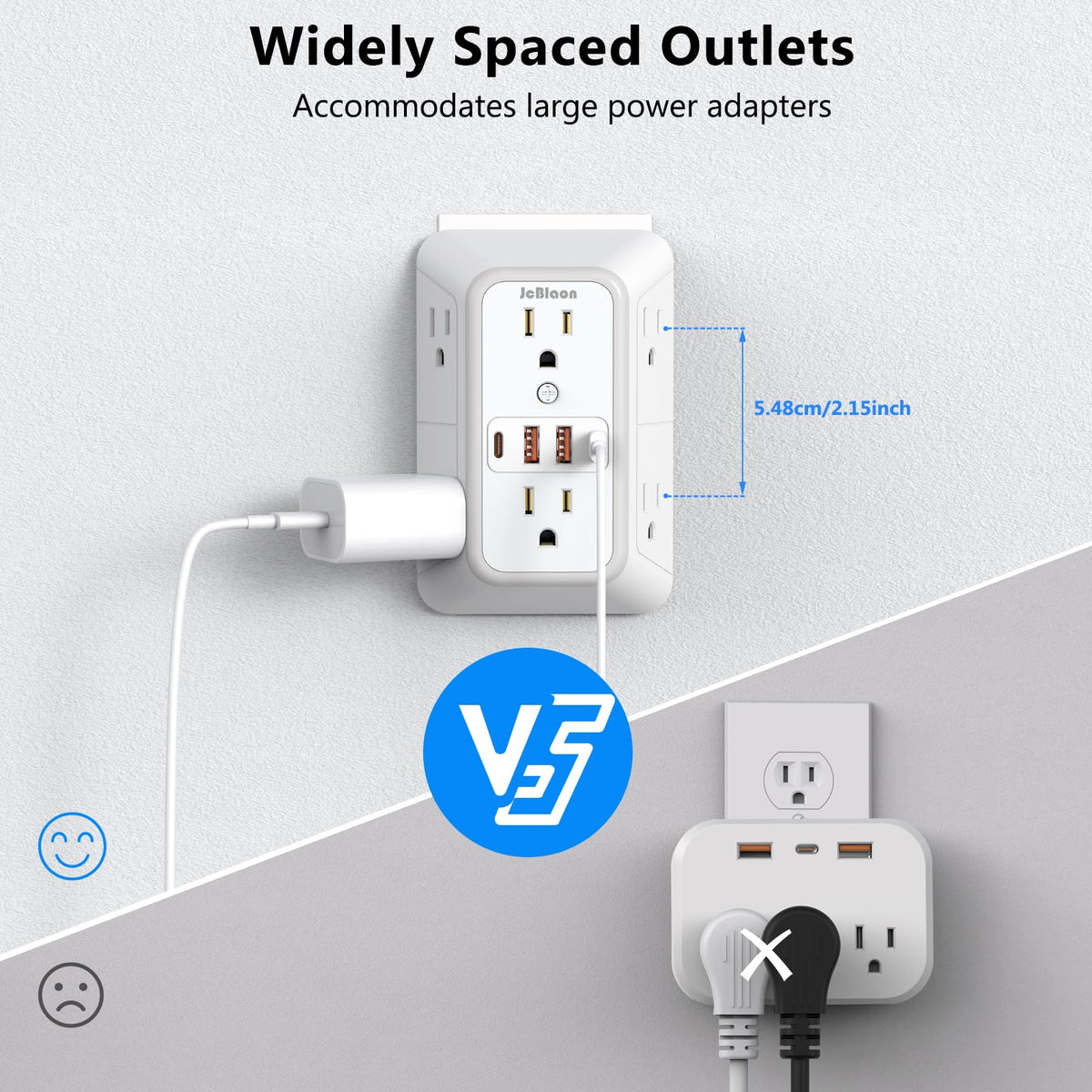 3 Pack Surge Protector Outlet Extender, 6 Outlet Splitter with 4 USB Ports (2 USB C), Multi Plug Wall Outlet 1050J Power Strip, USB Wall Charger for Home Office Kitchen Travel-ETL