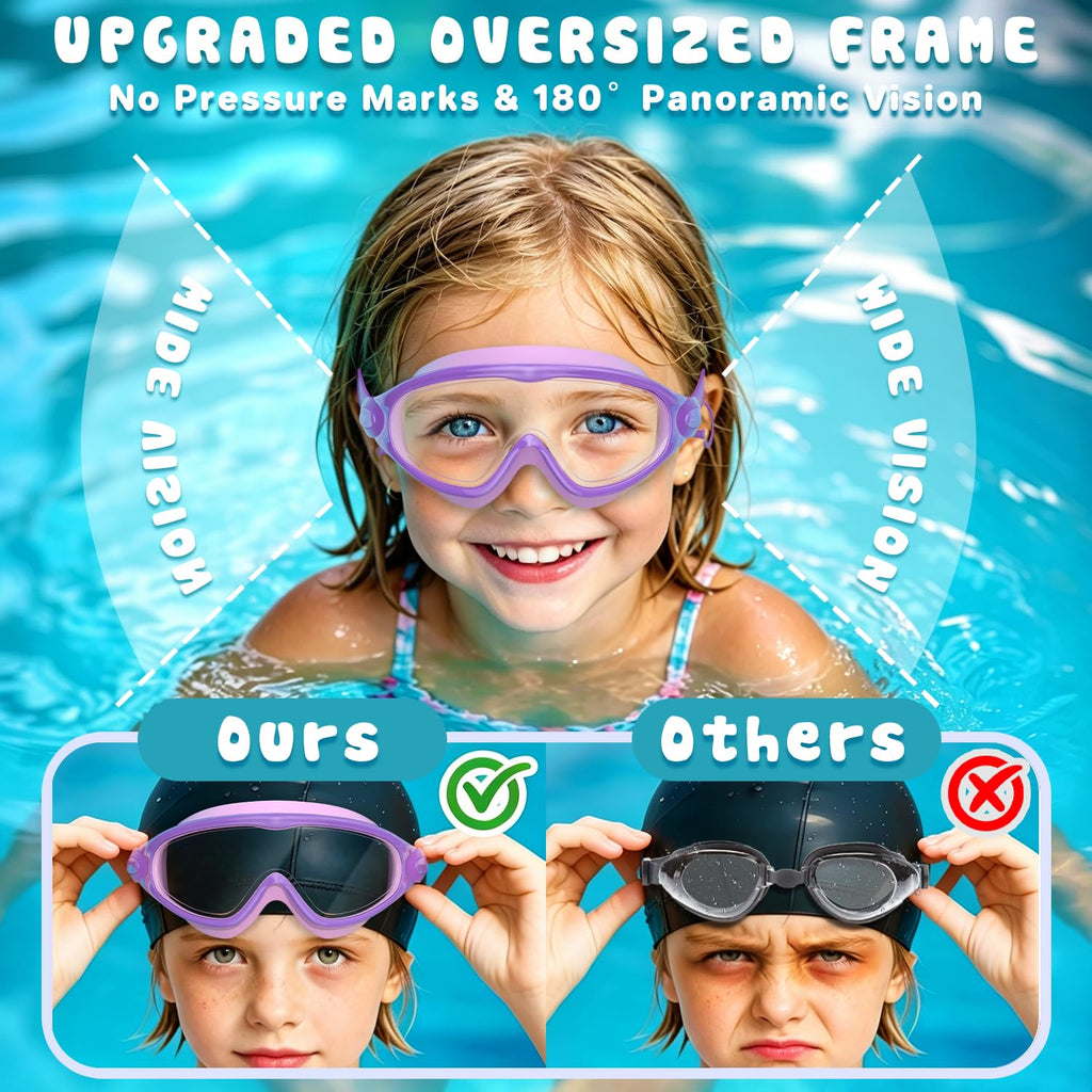 COOLOO Kids Swimming Goggles for Age 3-15, 2 Pack Anti Fog Kids Goggles