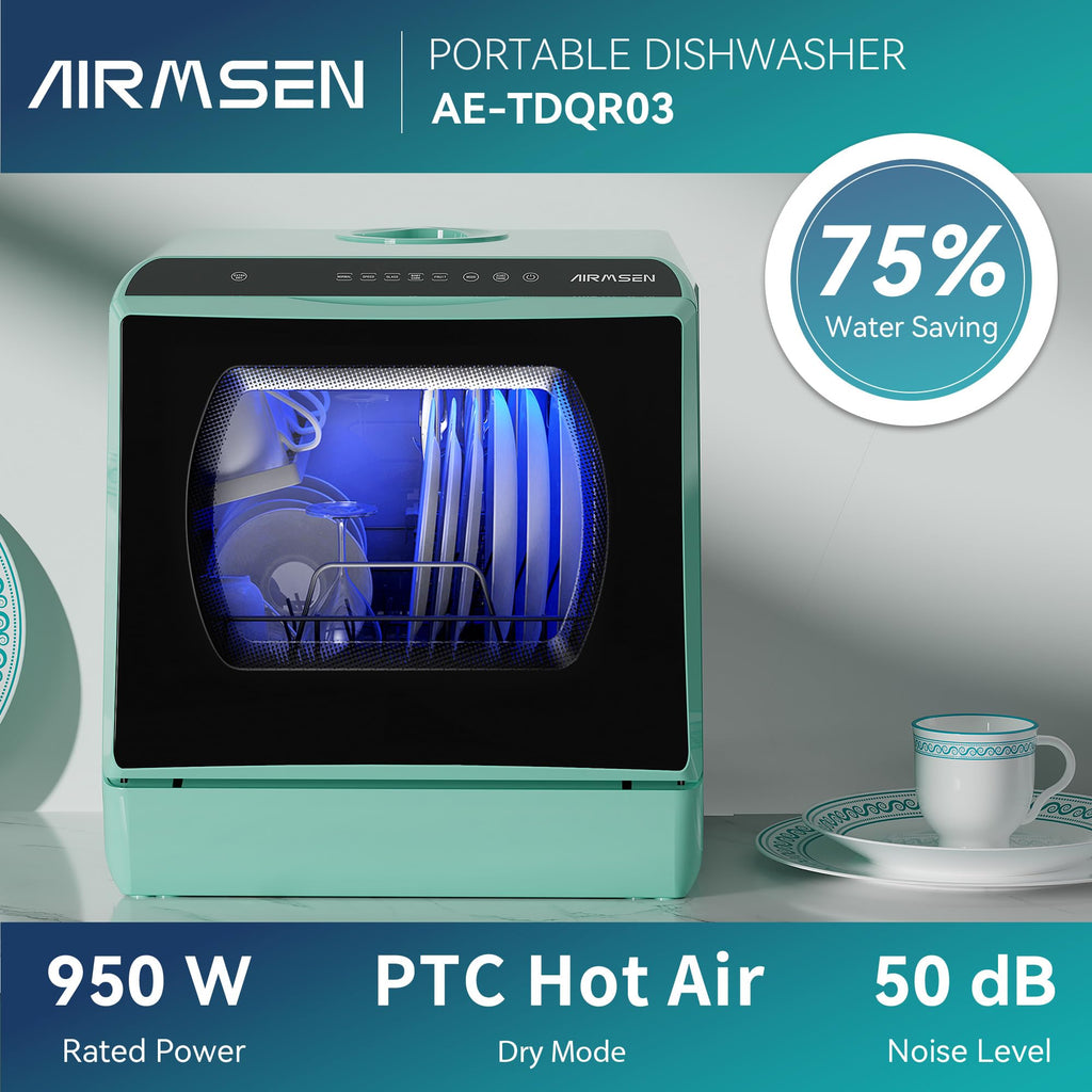 AIRMSEN Portable Countertop Dishwasher, No Hookup Needed