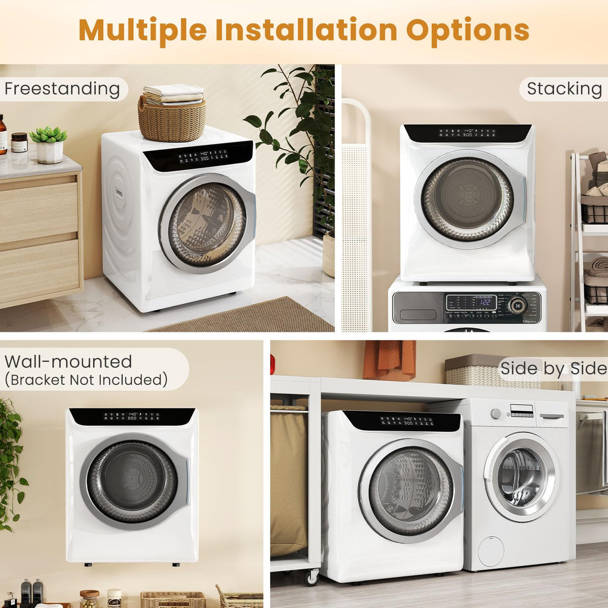 Auertech 3.6 CU. FT Clothes Dryer, Large Capacity Laundry Dryer with 12 Drying Modes & Stainless Steel Tub, Dryer Machine, Electric Dryer with LED Control for Busy Family Home, White