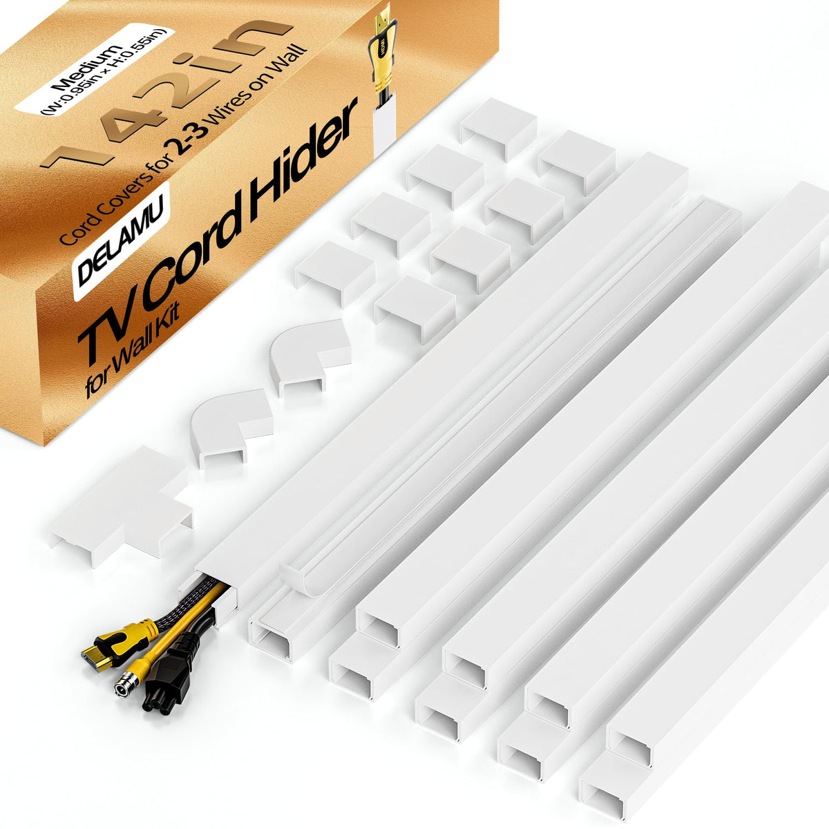 Delamu Beige Cord Hider, 85in Cord Covers for Wires on Wall, One-Cord Cable Hider, Wire Hiders Wire Covers for TV Cords on Wall, Easy Mount Cable Cover Management Kit, 6X L14.2 W0.59 H0.4in, Beige