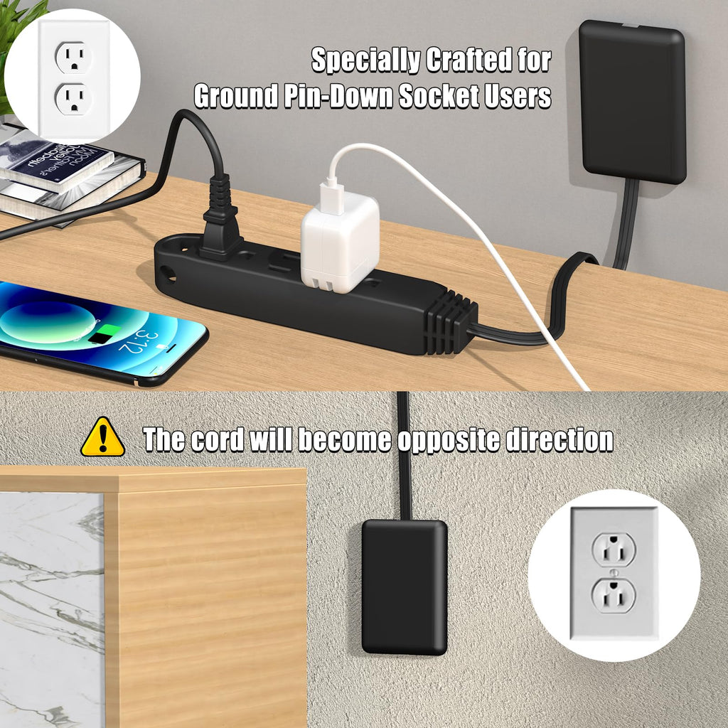 CABOCASA 3FT Flat Plug Extension Cord Power Strip 3 Outlets White Upward