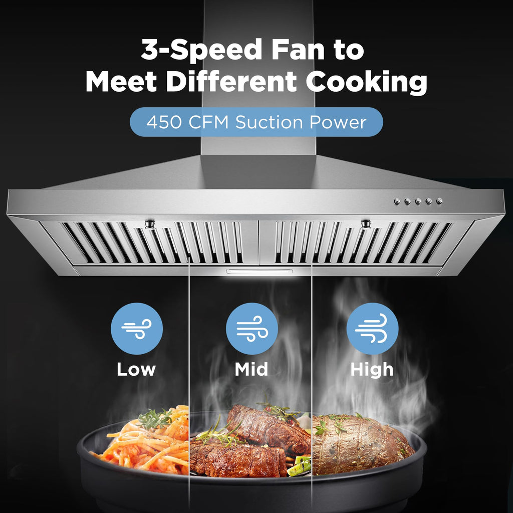 Wall Mount Range Hood 30 inch, 900 CFM Stainless Steel Kitchen Hood