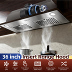 Range Hood Insert 30 inch,Stainless Steel Kitchen Vent Hood 600CFM,Built-in Kitchen Stove Hood w/Front Button Controls and Front LED Lights,Baffle Filters,Ducted/ductless Convertible Duct