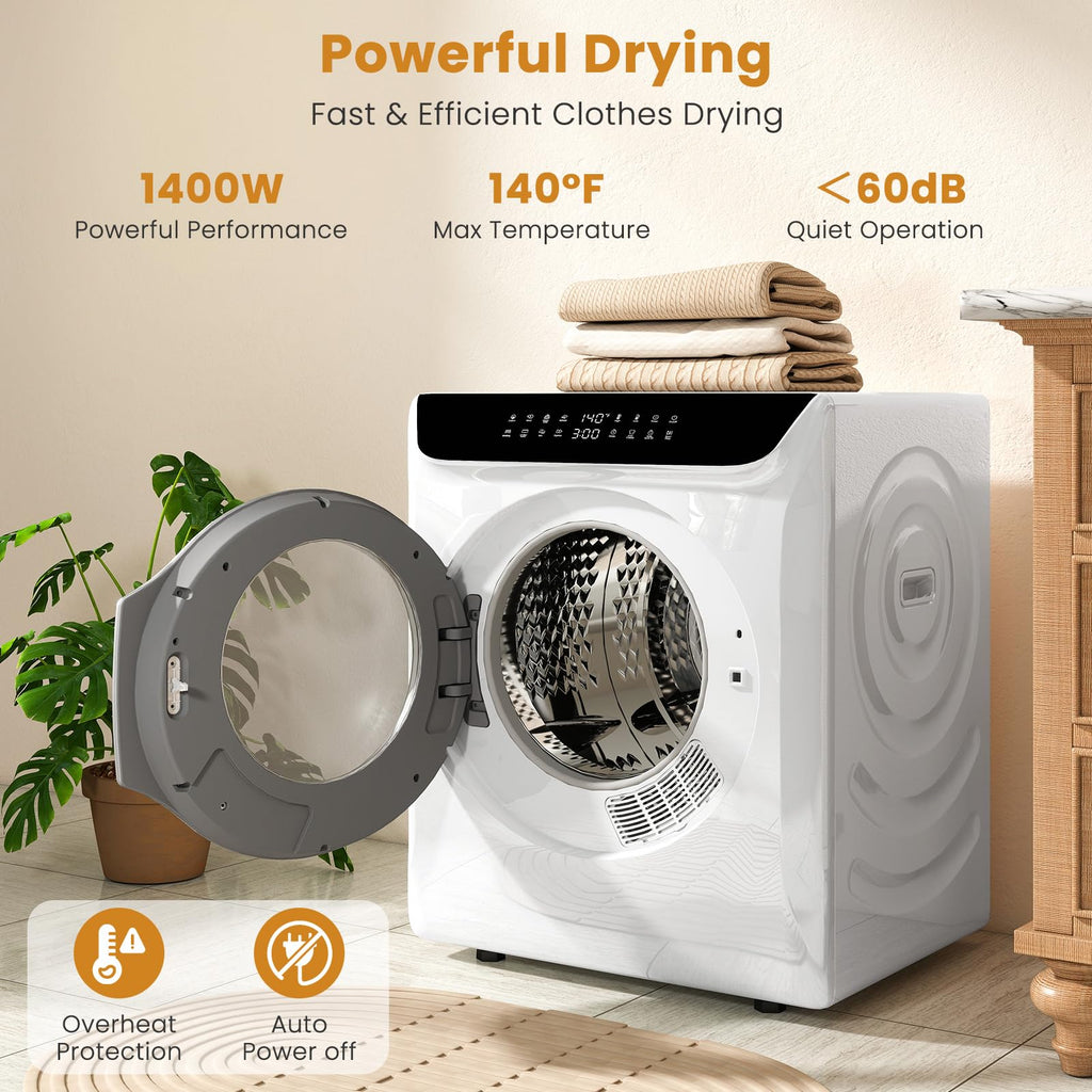 Auertech 3.6 CU. FT Clothes Dryer, Large Capacity Laundry Dryer with 12 Drying Modes & Stainless Steel Tub, Dryer Machine, Electric Dryer with LED Control for Busy Family Home, White