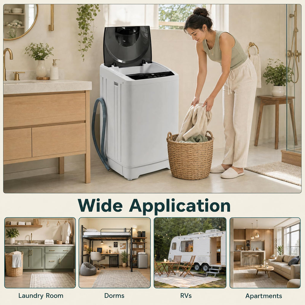 COSTWAY 8.8LBS Portable Washing Machine, Full-Automatic w/Drain Pump, White