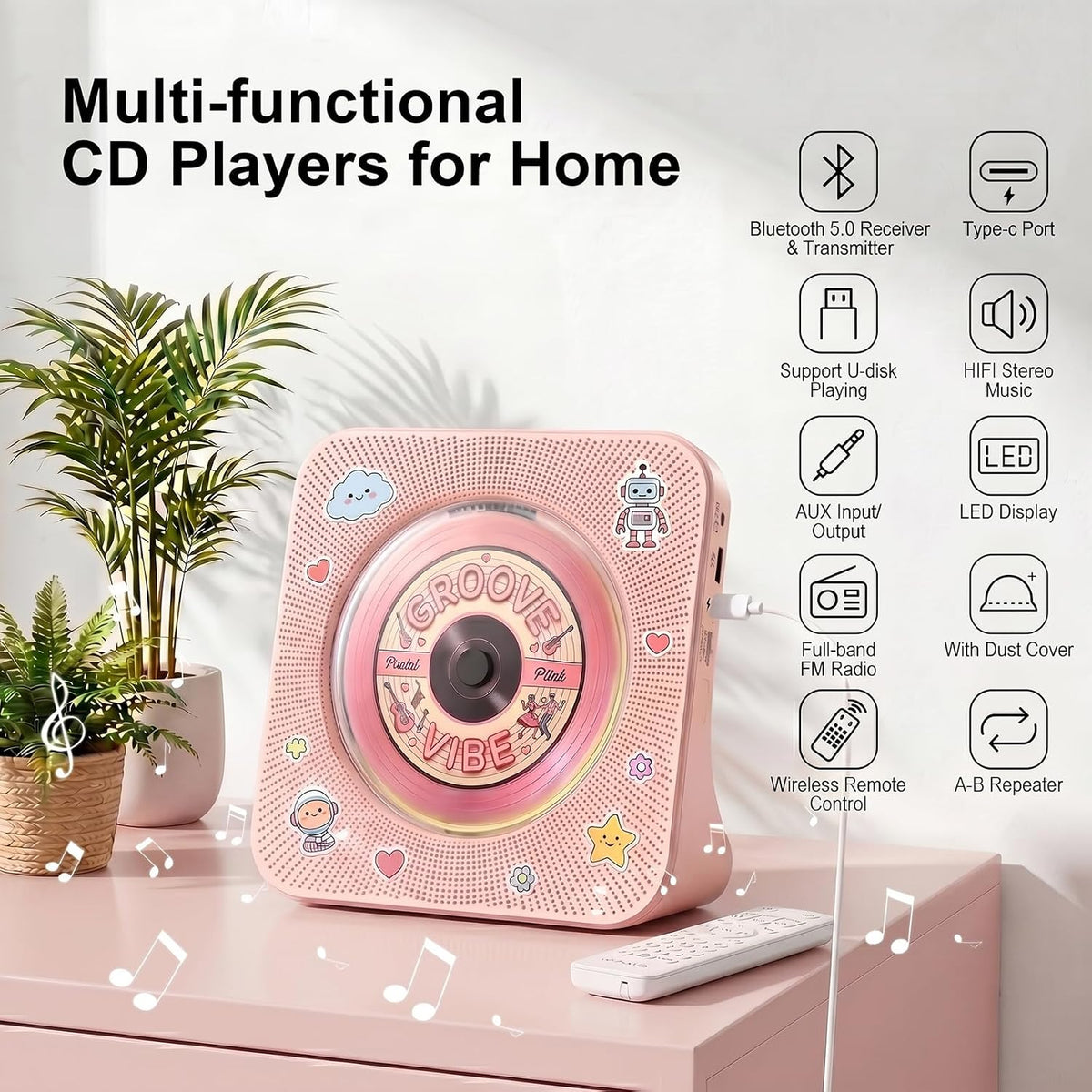 Gueray CD Player Portable Bluetooth Desktop CD Players for Home