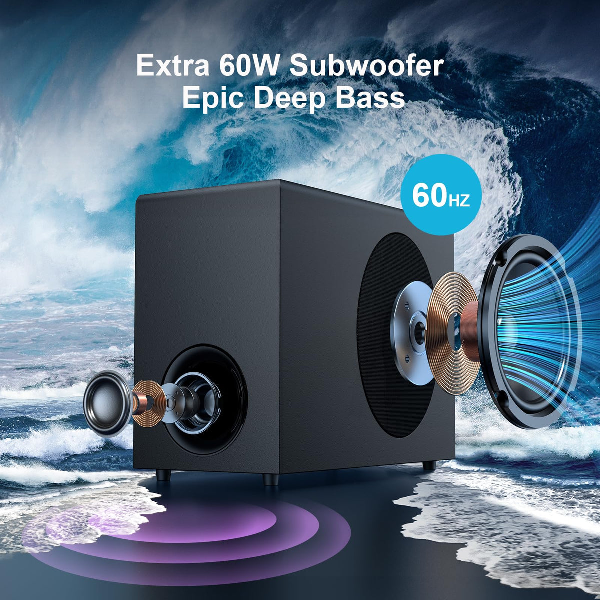 Sound Bar for Smart TV, Soundbar with Bluetooth/ARC/Opt/AUX Connect, Auto Volume Boost, 3 Equalizer Modes, 2 in 1 Detachable Soundbar for TV/PC/Gaming/Projectors