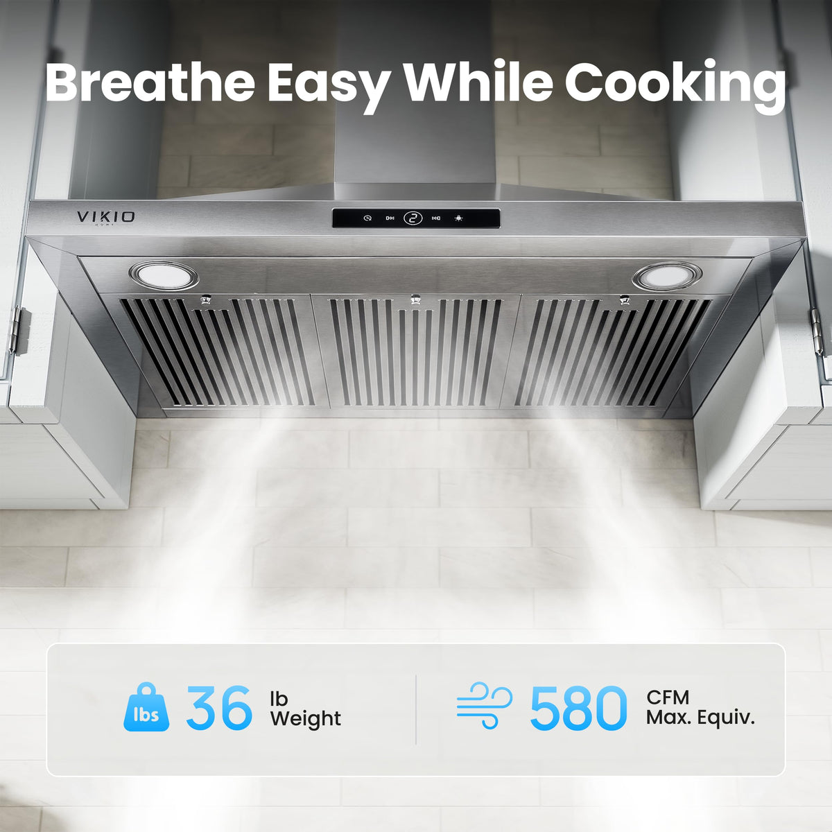 VIKIO HOME 36 Inch Wall Mount Range Hood 580CFM Low Noise Touch Control