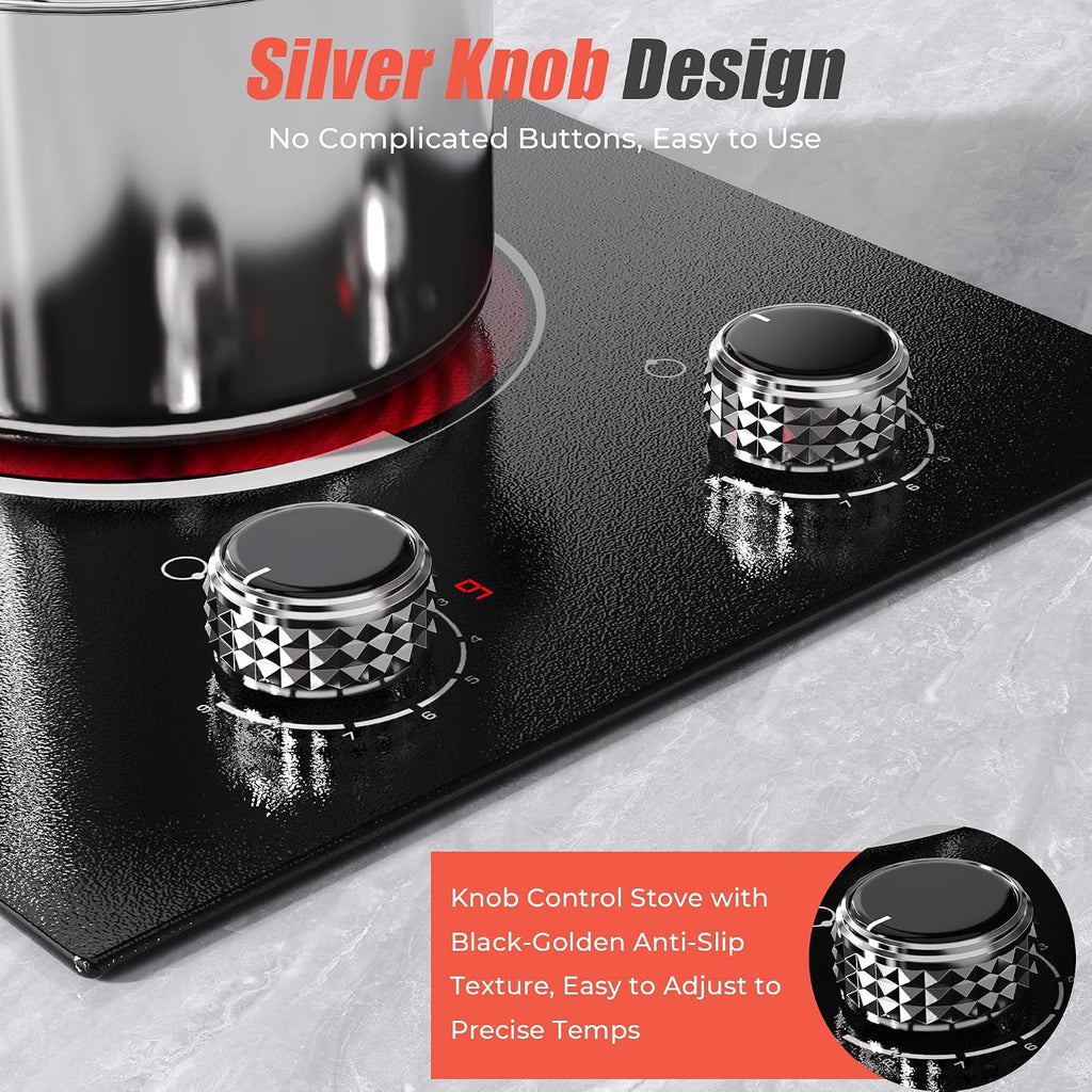 2 Burner Electric Cooktop 110V 2000W Countertop or Built-in