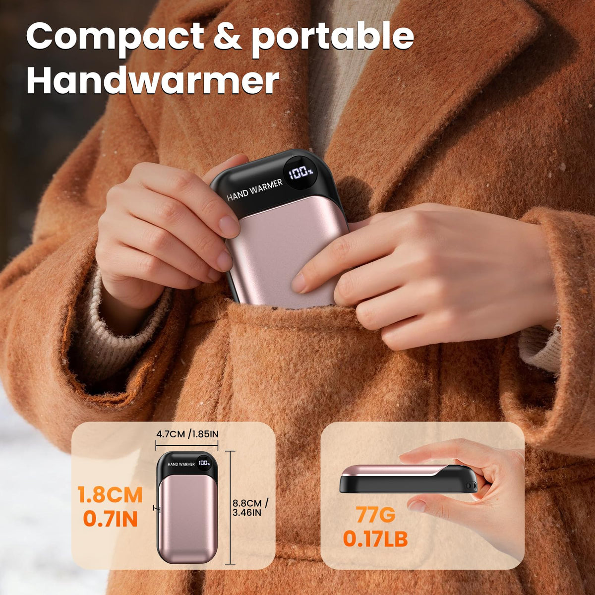 Hand Warmers, 2 Pack Magnetic Electric Handwarmer, 6000mAh USB Hand Warmers Rechargeable, 4 Heat Settings, LED Digital Display, Suitable for Outdoor Indoor - Hunt, Camp, Golf or Gift Giving