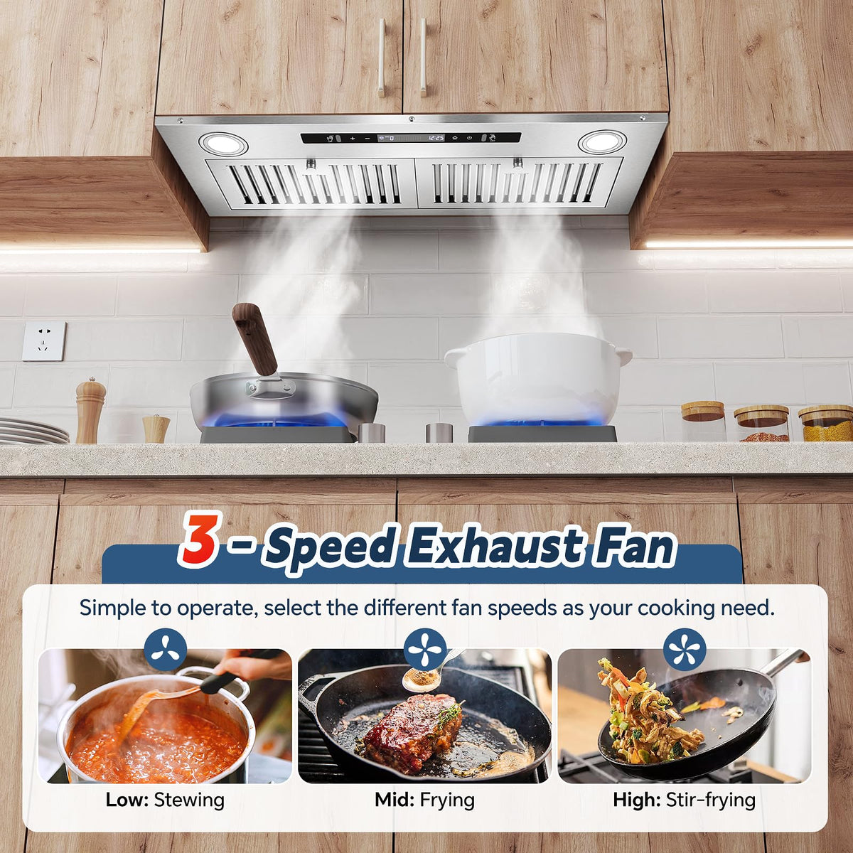 Range Hood Insert 30 inch,Stainless Steel Kitchen Vent Hood 600CFM,Built-in Kitchen Stove Hood w/Front Button Controls and Front LED Lights,Baffle Filters,Ducted/ductless Convertible Duct