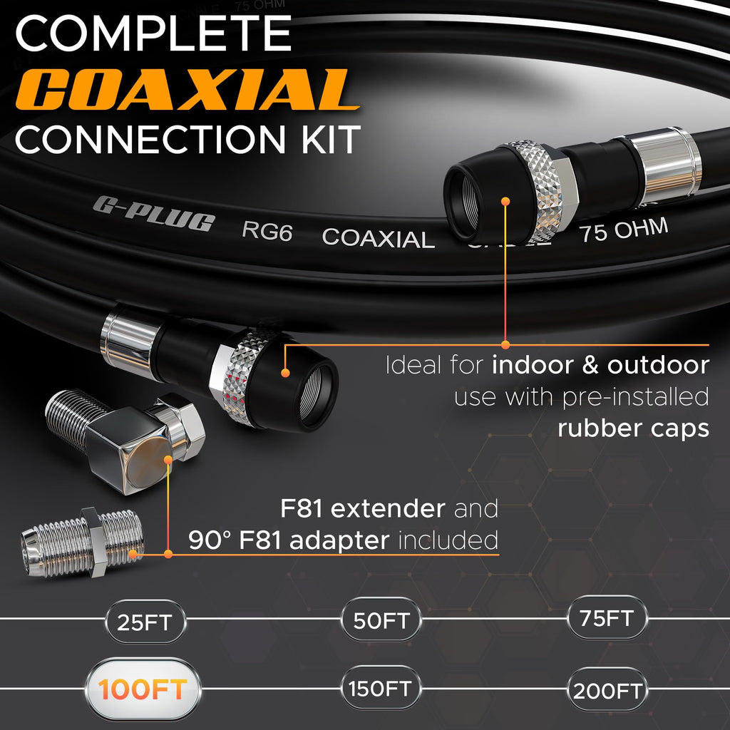 G-PLUG 40FT RG6 Coaxial Cable Extender - Coax Cable Cord, Triple Shielded
