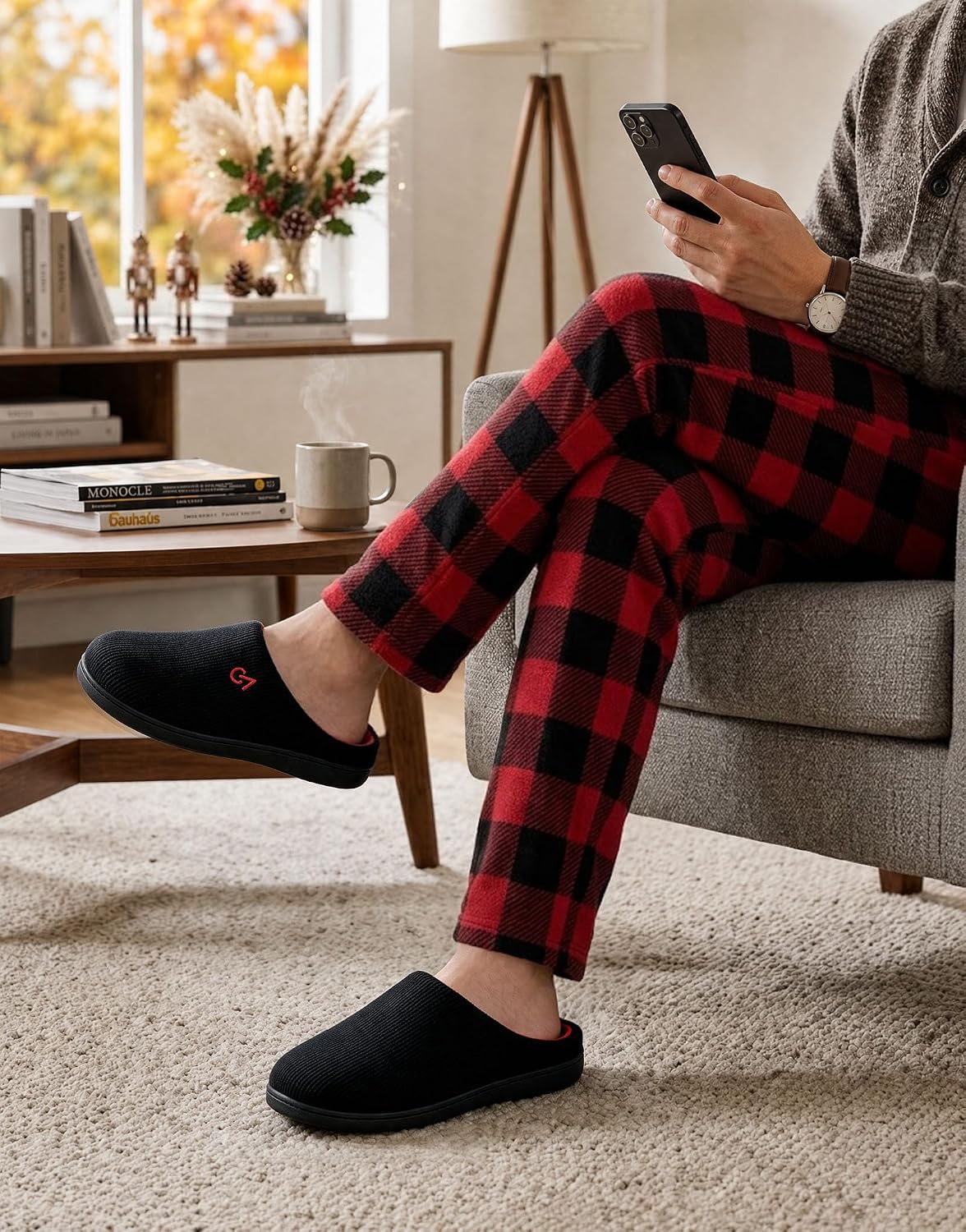 VeraCosy Men's Two-Tone Memory Foam Slippers