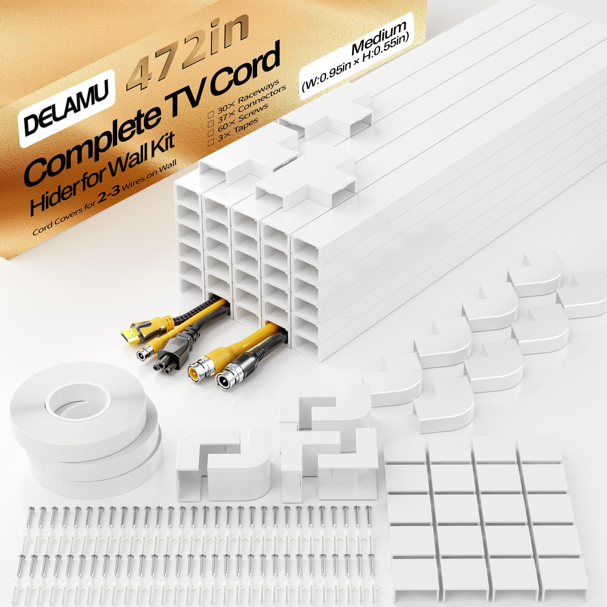 Delamu Beige Cord Hider, 85in Cord Covers for Wires on Wall, One-Cord Cable Hider, Wire Hiders Wire Covers for TV Cords on Wall, Easy Mount Cable Cover Management Kit, 6X L14.2 W0.59 H0.4in, Beige