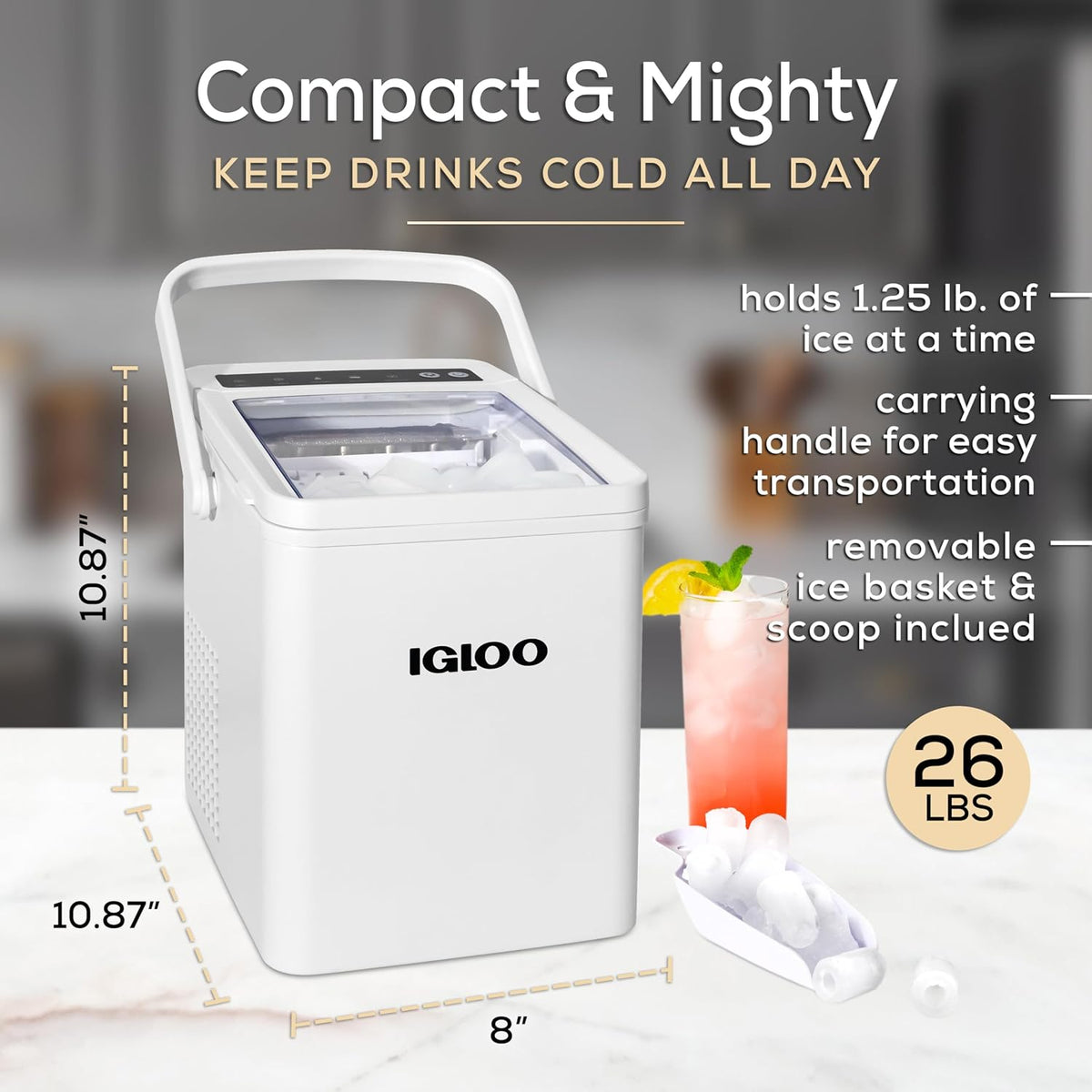 Igloo Ice Maker Countertop, Portable Ice Maker with Handle, 26lbs, Black
