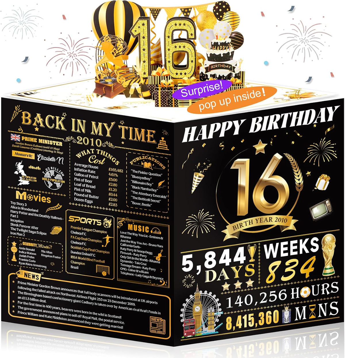 16th Birthday Card for Girl Boy Son Daughter, Big Pop Up 16th Birthday Cards for Grandson Granddaughter, Back In 2010 Funny 16 Year Old Birthday Decorations