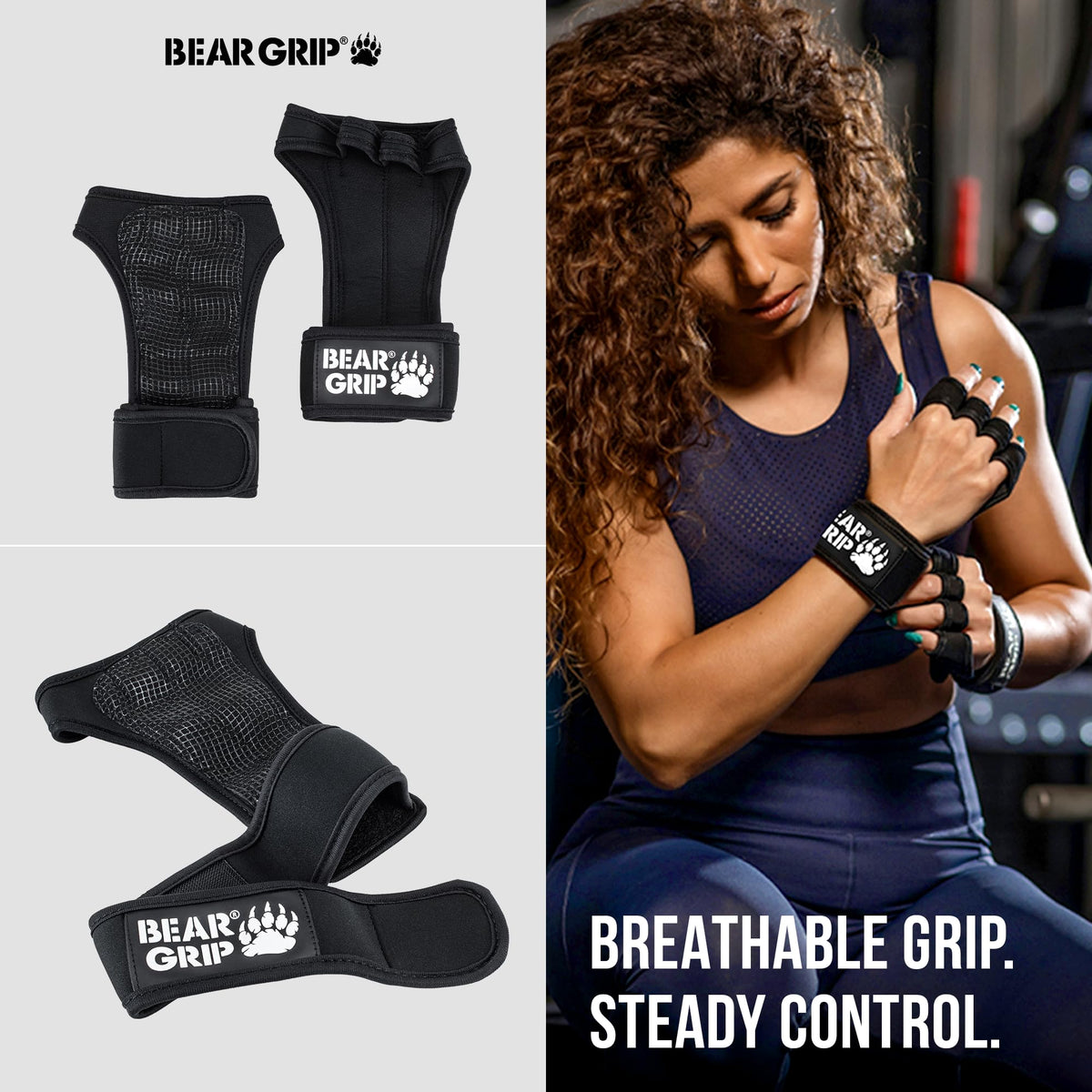 BEAR GRIP Gym Gloves for Men & Women – Open Workout Gloves with Adjustable Wrist Wraps, Breathable Silicone Grip Design for Weightlifting, Bodybuilding, Powerlifting & Calisthenics