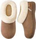 EverFoams Women's Suede Bootie Slippers Fuzzy Plush Collar Memory Foam