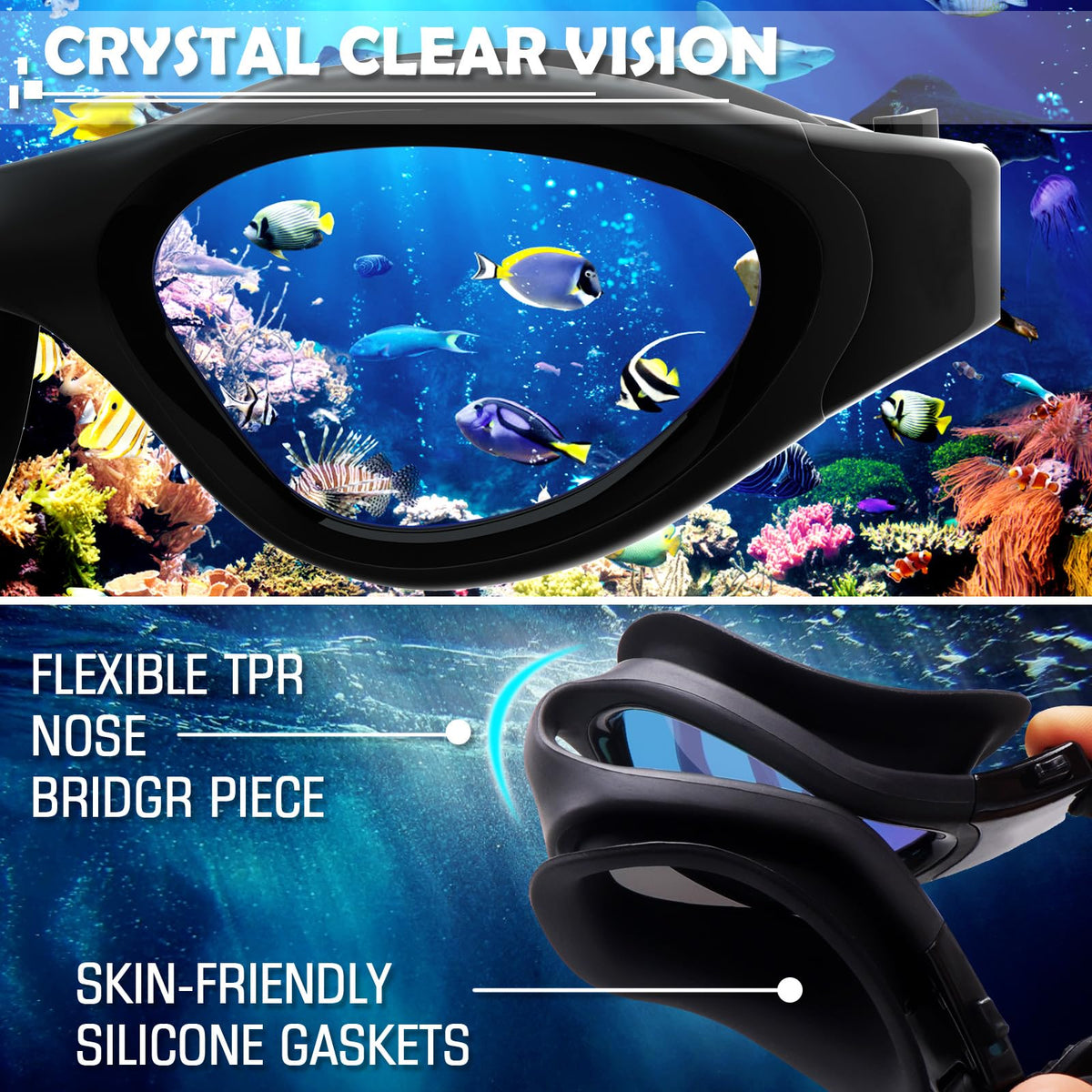 Winline Adult Swimming Goggles,Open Water Goggles Swimming Anti Fog UV Protection No Leakage Clear Vision Easy to Adjust for Adults Men Women Teenagers