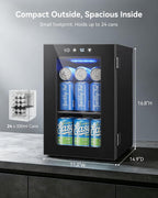 24 Can Beverage Refrigerator, Countertop Mini Fridge with Glass Door, Black