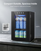 24 Can Beverage Refrigerator, Countertop Mini Fridge with Glass Door, Black