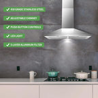 SNDOAS Range Hood 30 inch,Wall Mount Range Hood in Stainless Steel With Ducted/Ductless Convertible,Stove Vent Hood with Aluminum Filters,3 Speed Exhaust Fan,LED Light,Button Control