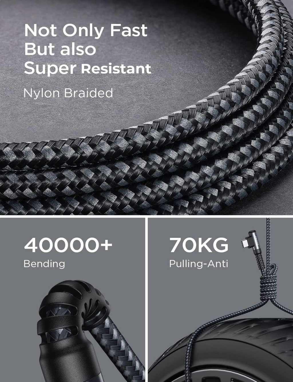 Samsung USB C Charger Cable, 2 Pack 2M Fast Charge, Right Angle Nylon Braided Type C Cable Compatible with S10 S9, Huawei, Google Pixel, Sony Xperia, LG