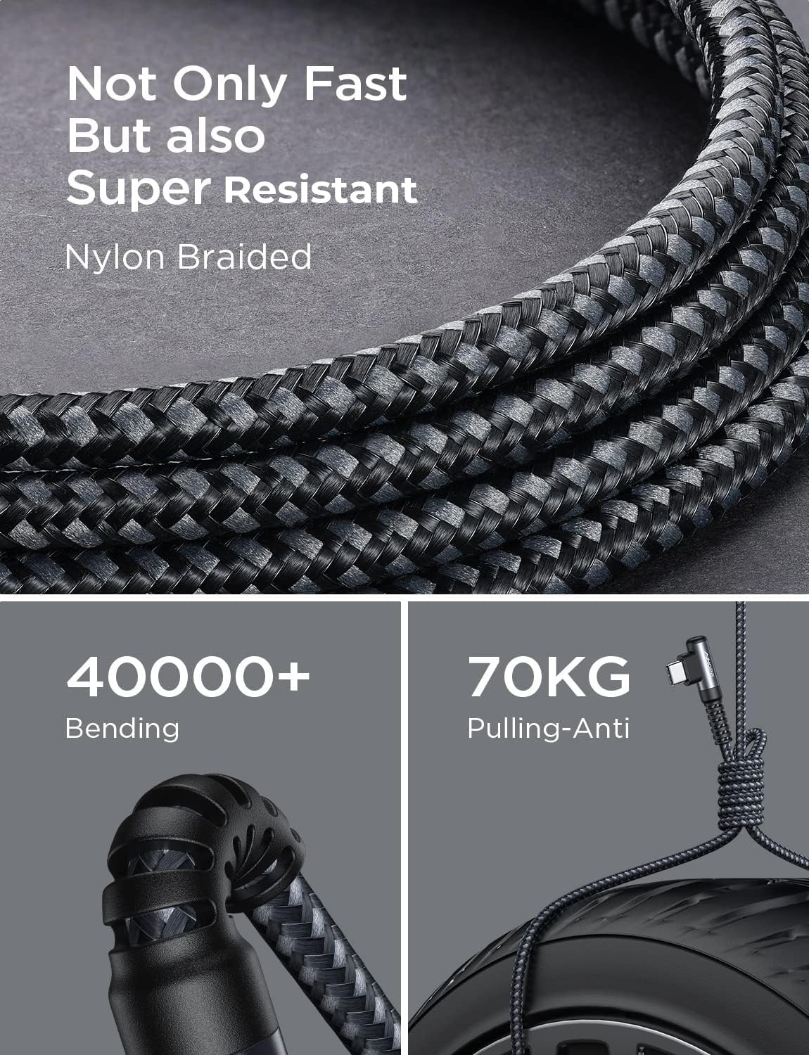 Samsung USB C Charger Cable, 2 Pack 2M Fast Charge, Right Angle Nylon Braided Type C Cable Compatible with S10 S9, Huawei, Google Pixel, Sony Xperia, LG