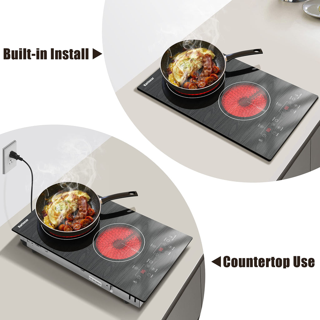 Karinear Electric Cooktop 2 Burners, 110v Plug in Electric Stove Top