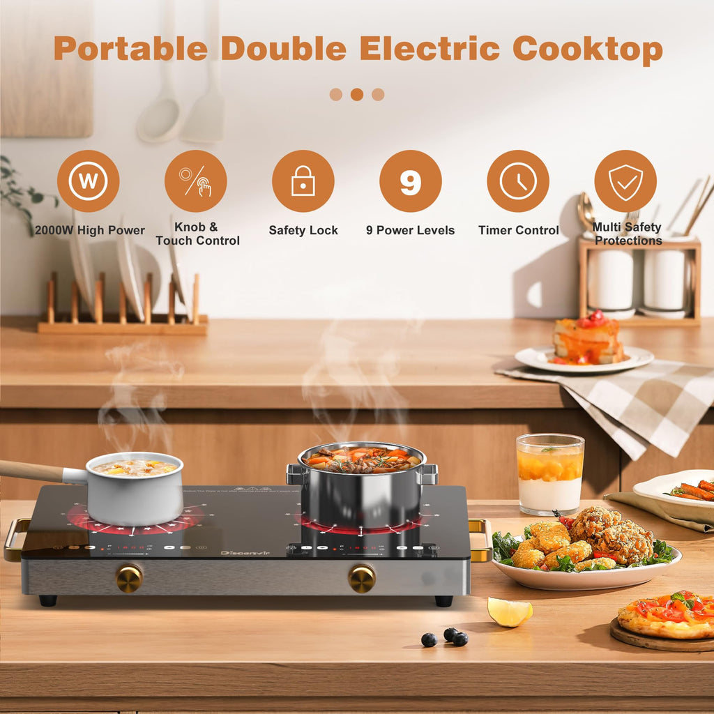 2 Burner Electric Cooktop 110V, 2000W Shard Power