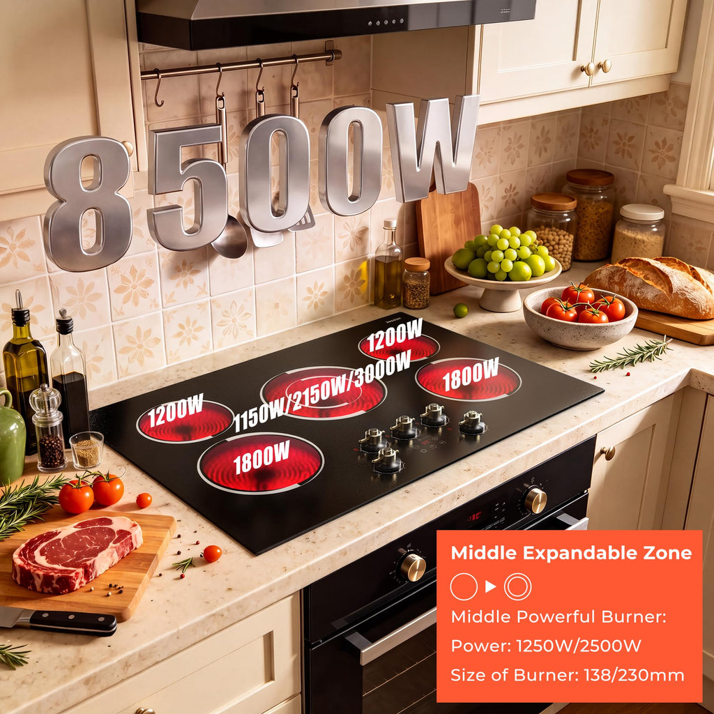 2 Burner Electric Cooktop 110V 2000W Countertop or Built-in