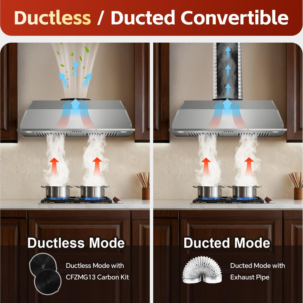 Range Hood Insert 30 inch,Stainless Steel Kitchen Vent Hood 600CFM,Built-in Kitchen Stove Hood w/Front Button Controls and Front LED Lights,Baffle Filters,Ducted/ductless Convertible Duct