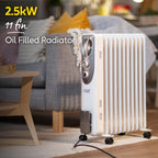 Russell Hobbs 2000W/2KW Oil Filled Radiator, 9 Fin Portable Electric Heater - White, Adjustable Thermostat with 3 Heat Settings, Safety Cut-off, 20 m sq Room Size, RHOFR5002, 2 Year Guarantee