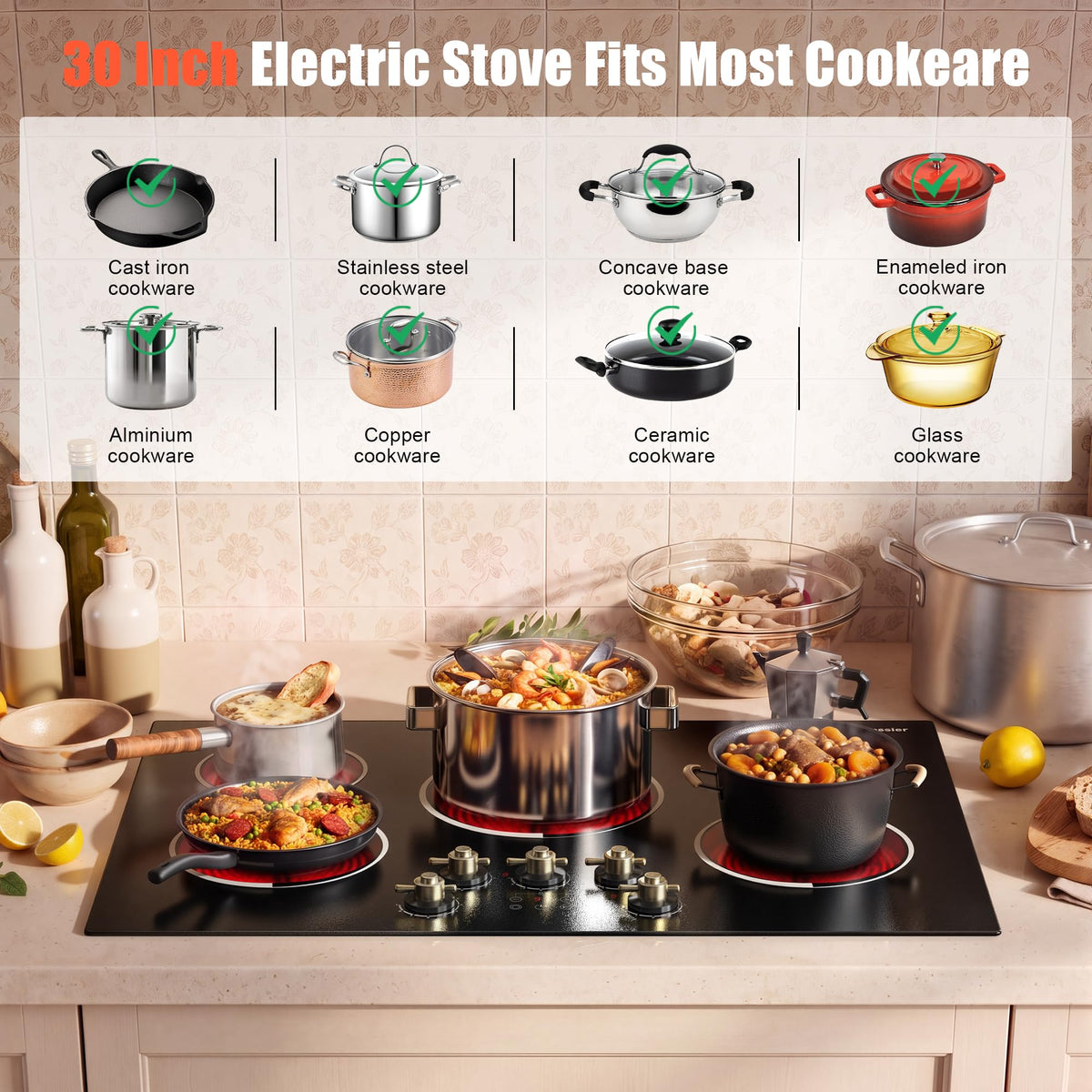 2 Burner Electric Cooktop 110V 2000W Countertop or Built-in