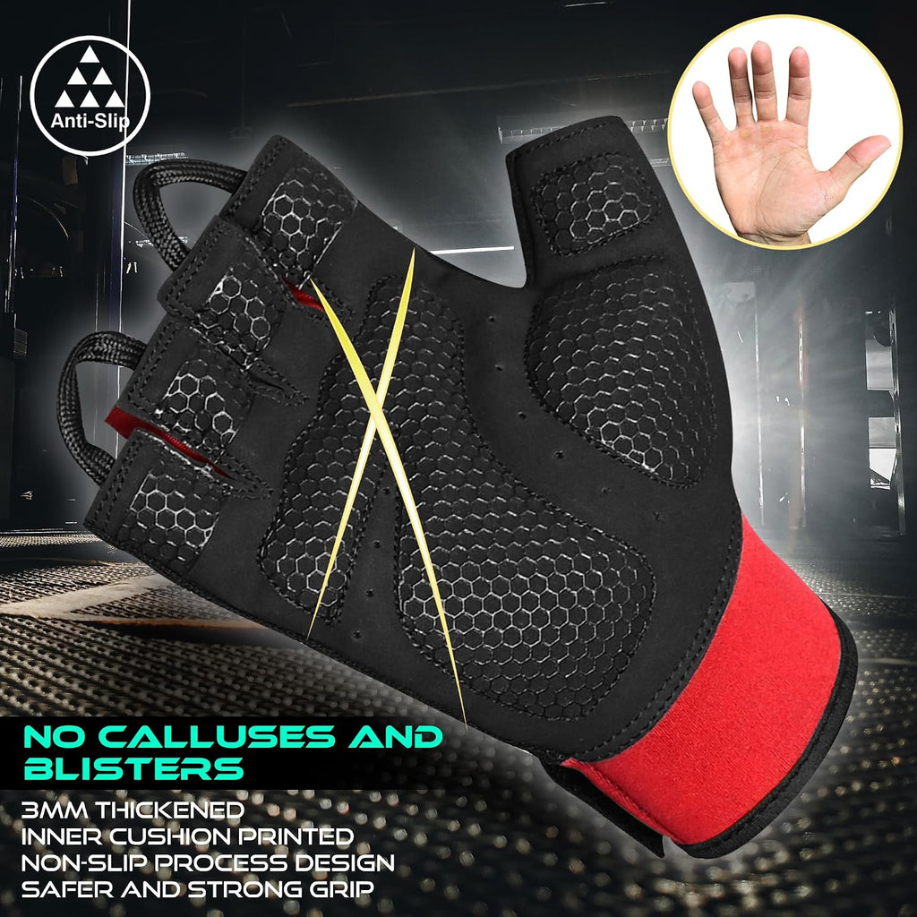 BEAST RAGE Gym Gloves Weight lifting Gloves Training Anti Slip Padded Palm Half Finger Powerlifting Workout Exercise Gloves for Men and Women
