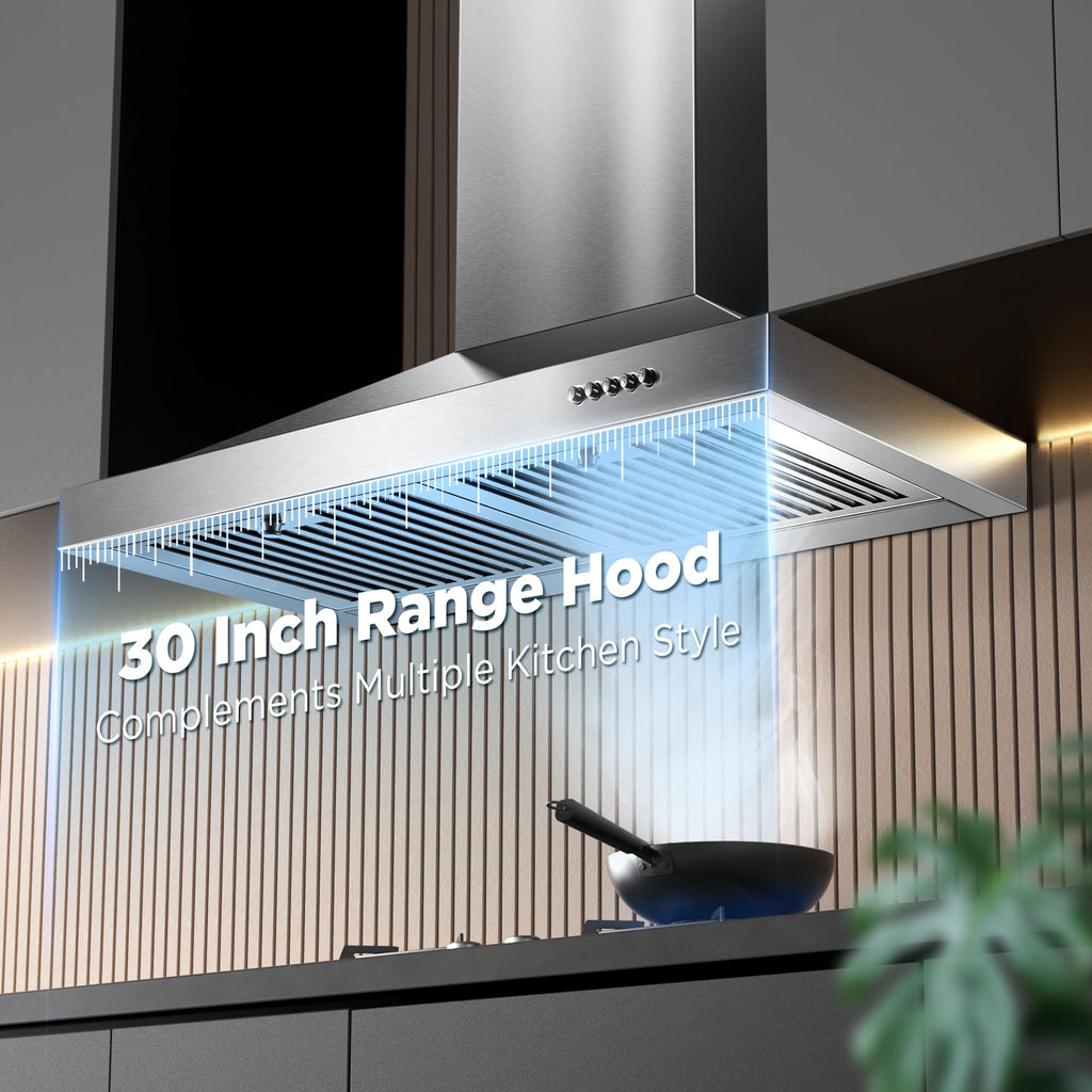 Wall Mount Range Hood 30 inch, 900 CFM Stainless Steel Kitchen Hood