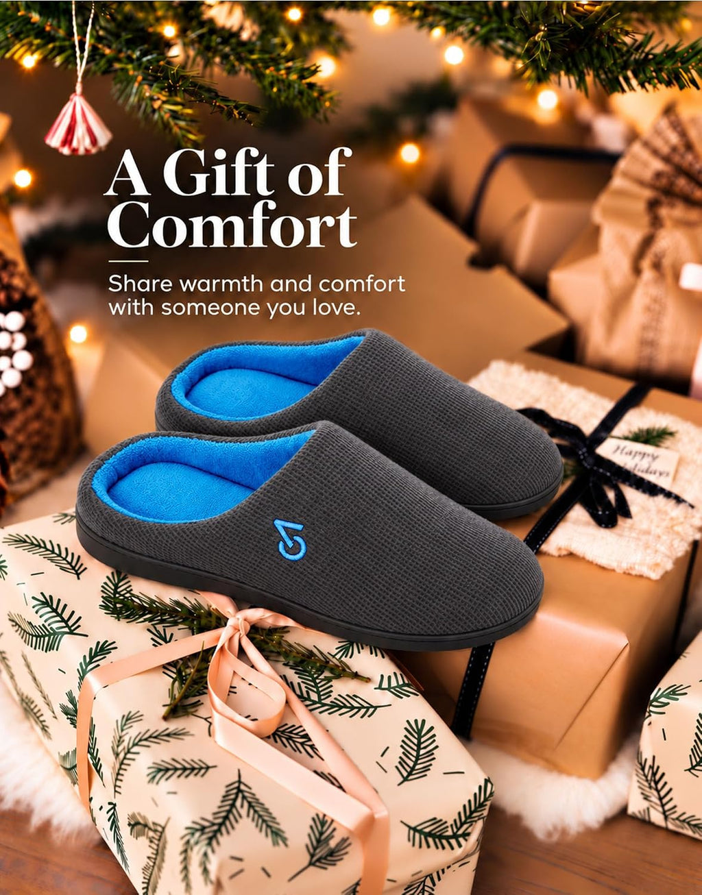 VeraCosy Men's Two-Tone Memory Foam Slippers