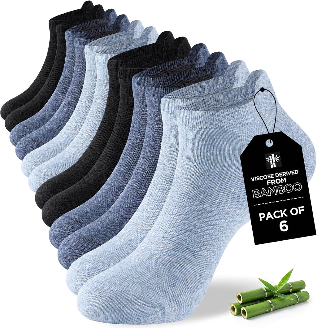 Niorasen Bamboo Trainer Socks for Men & Women, 6 Pairs, Low Cut