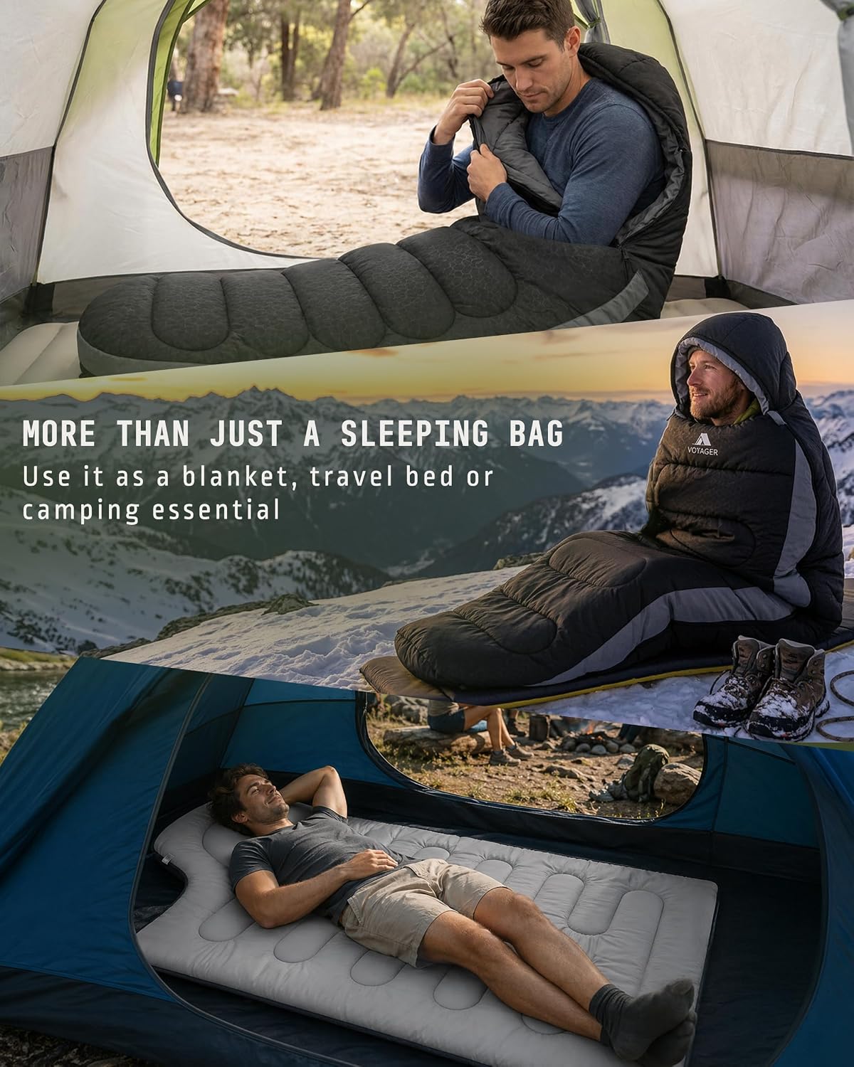 Voyager Sleeping Bag for Adults, Lightweight 3-4 Season Waterproof Camping