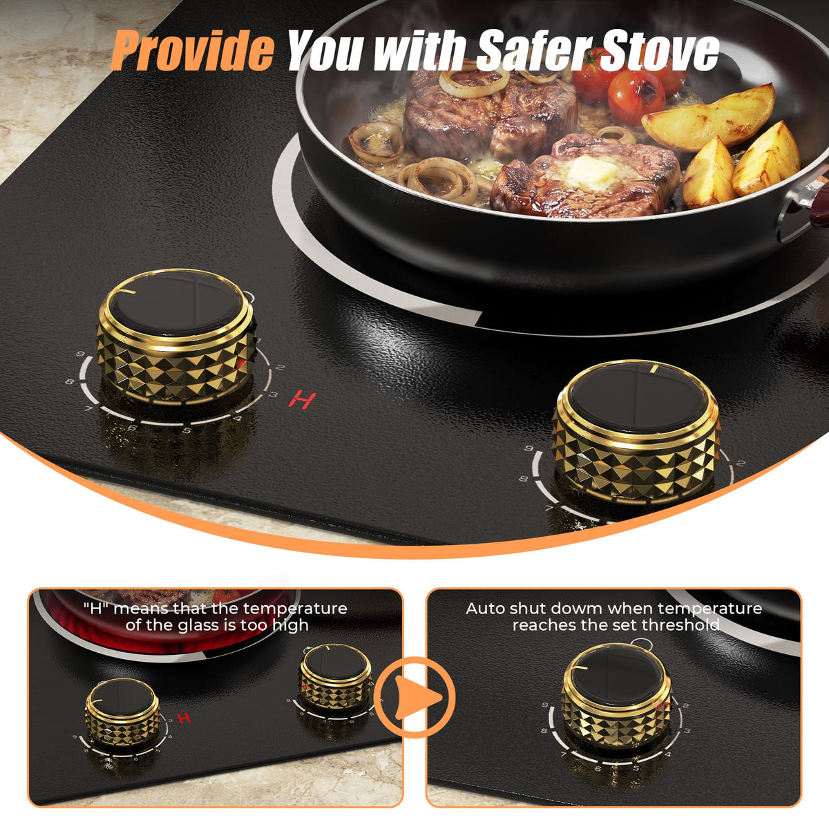 2 Burner Electric Cooktop 110V 2000W Countertop or Built-in