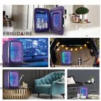 Frigidaire Gaming Light Up Mini Beverage Refrigerator, 6 can, 4 liters, Cooler with large see through door and LED lights Perfect for Gaming Experience, Home, Office, or Cars.12V Charger (Blue)