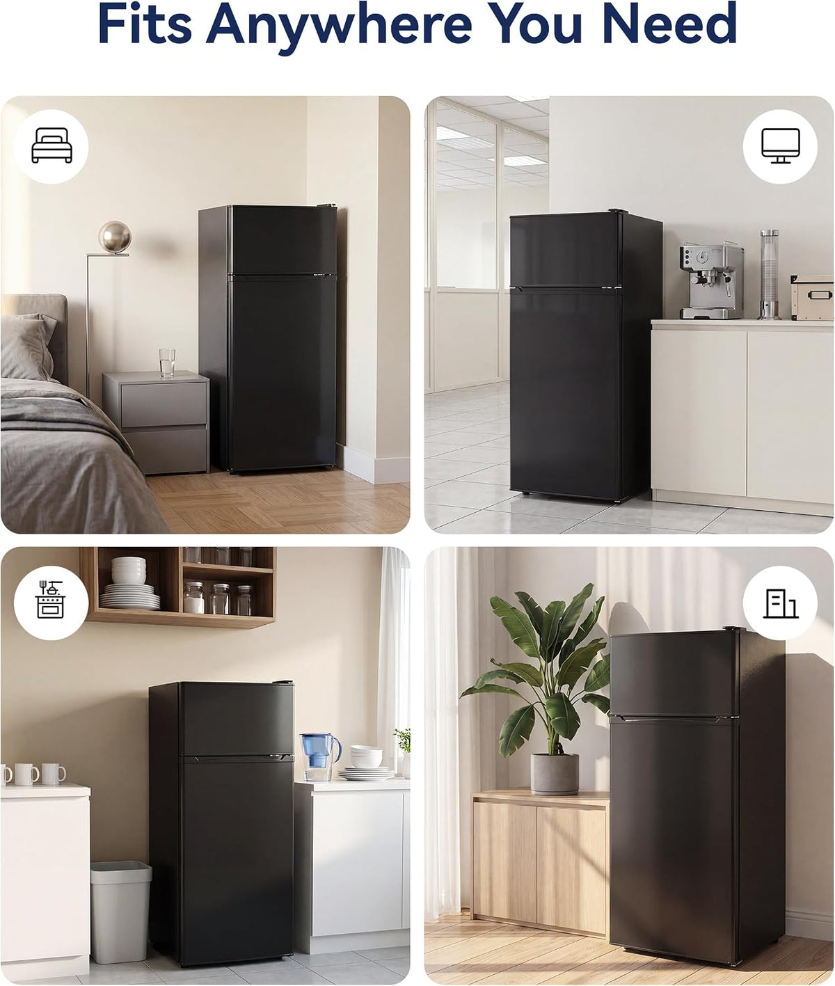 Manastin 4.5cf Mini Fridge for Dorm/Office Quiet 2-Door Adjustable