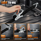 Ratchet Straps with Hook, 6M x 25MM, Heavy Duty, 4 Pack/Black