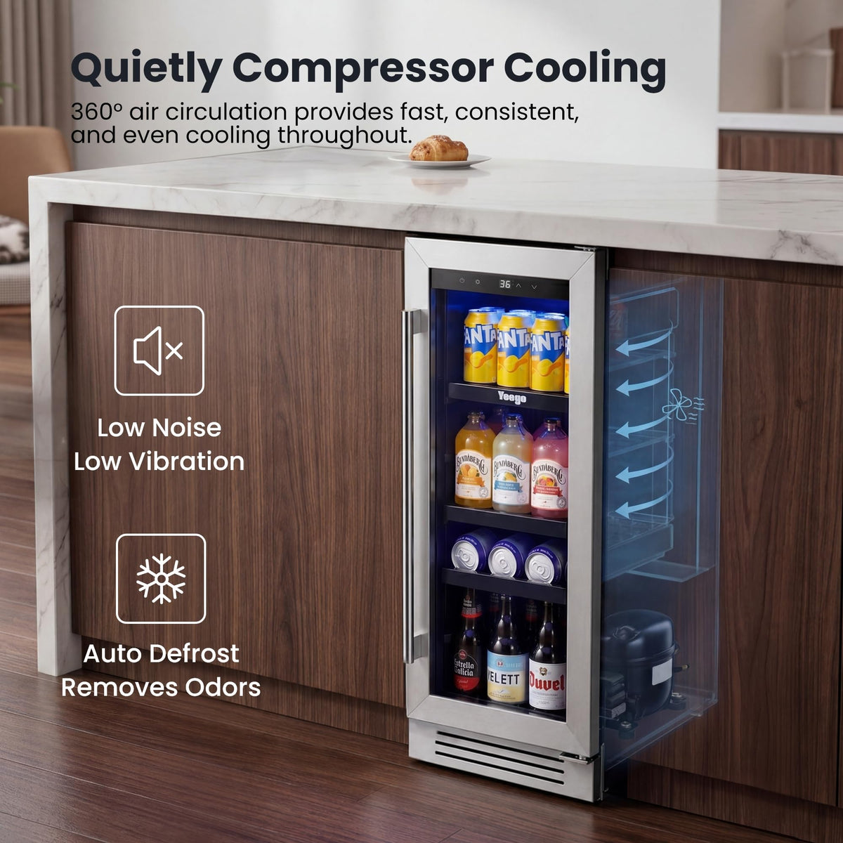 Yeego Beverage Refrigerator - 24 inch 180 Cans Beer Cooler with Glass Door